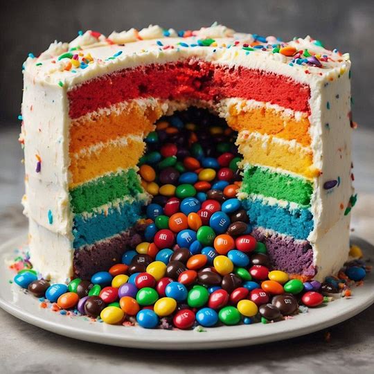 Rainbow piñata cake